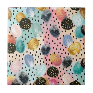 Vibrant Abstrakt Brushstroke & Polka Dot Mönster Kakelplatta