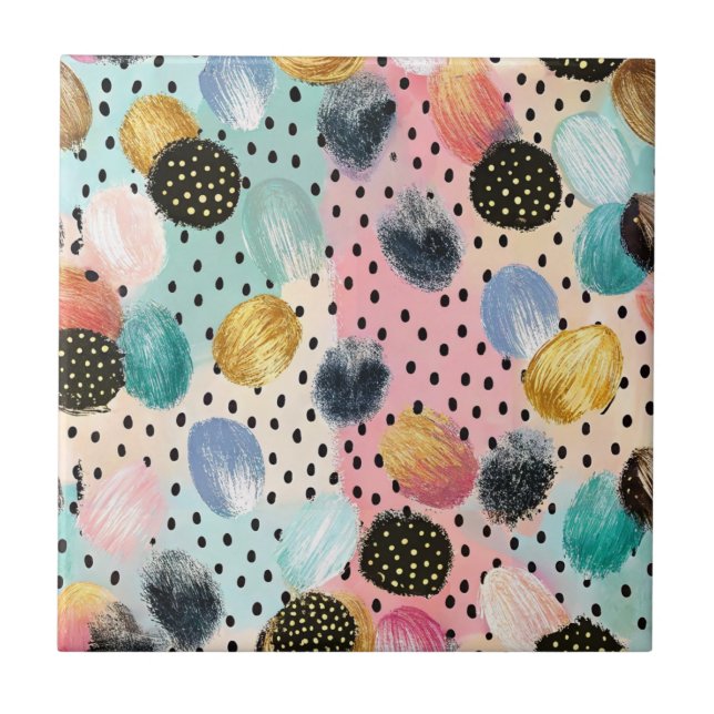Vibrant Abstrakt Brushstroke & Polka Dot Mönster Kakelplatta (Framsidan)