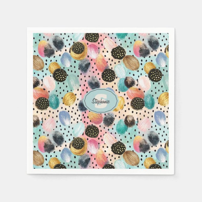 Vibrant Abstrakt Brushstroke & Polka Dot Mönster Pappersservett (Framsidan)