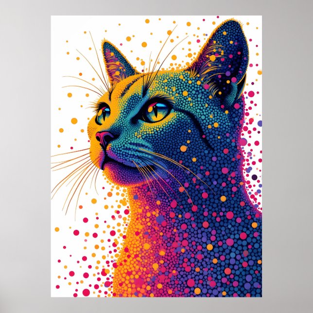 Vibrant Abstrakt Cat Porträtt med färgfull prickad Poster (Framsidan)