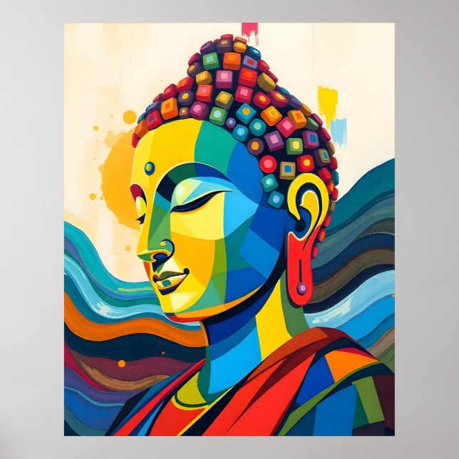 Vibrant Abstrakt Contemporary Digital Art Buddha Poster (Framsidan)