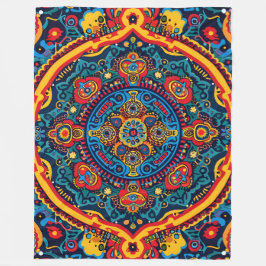 Vibrant Abstrakt Ethnic Huichol Tribal Mönster Fleecefilt