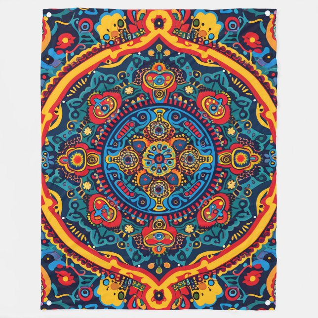 Vibrant Abstrakt Ethnic Huichol Tribal Mönster Fleecefilt (Framsidan)