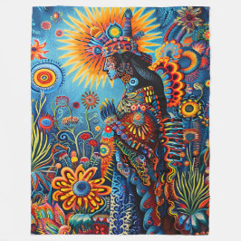 Vibrant Abstrakt Ethnic Huichol Tribal Mönster Fleecefilt