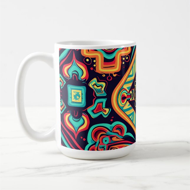 Vibrant Abstrakt Ethnic Huichol Tribal Mönster Kaffemugg (Vänster)