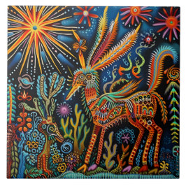 Vibrant Abstrakt Ethnic Huichol Tribal Mönster Kakelplatta