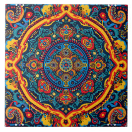 Vibrant Abstrakt Ethnic Huichol Tribal Mönster Kakelplatta