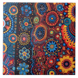 Vibrant Abstrakt Ethnic Huichol Tribal Mönster Kakelplatta