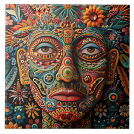 Vibrant Abstrakt Ethnic Huichol Tribal Mönster Kakelplatta