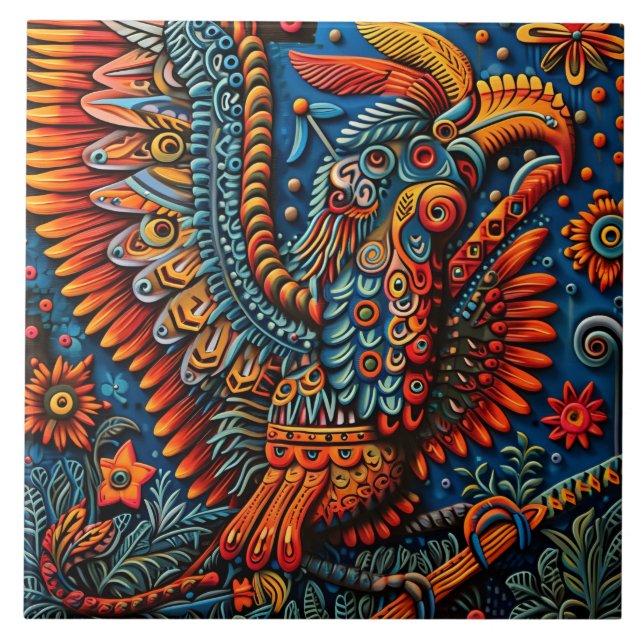 Vibrant Abstrakt Ethnic Huichol Tribal Mönster Kakelplatta (Framsidan)