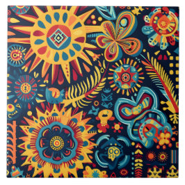Vibrant Abstrakt Ethnic Huichol Tribal Mönster Kakelplatta