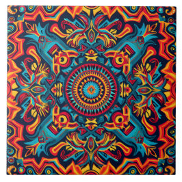 Vibrant Abstrakt Ethnic Huichol Tribal Mönster Kakelplatta