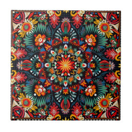 Vibrant Abstrakt Ethnic Huichol Tribal Mönster Kakelplatta