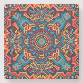 Vibrant Abstrakt Ethnic Huichol Tribal Mönster Stenunderlägg