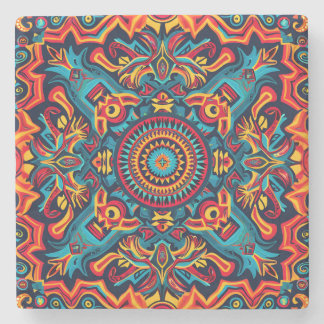 Vibrant Abstrakt Ethnic Huichol Tribal Mönster Stenunderlägg