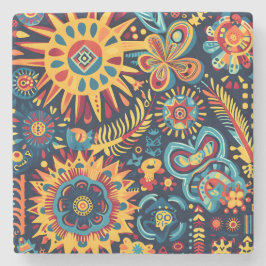 Vibrant Abstrakt Ethnic Huichol Tribal Mönster Stenunderlägg