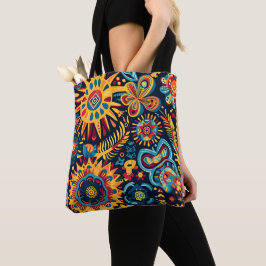 Vibrant Abstrakt Ethnic Huichol Tribal Mönster Tygkasse
