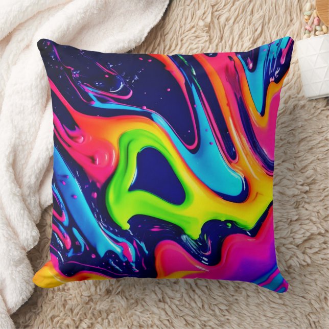 Vibrant Abstrakt Fluid Stänk Kudde (Filt)