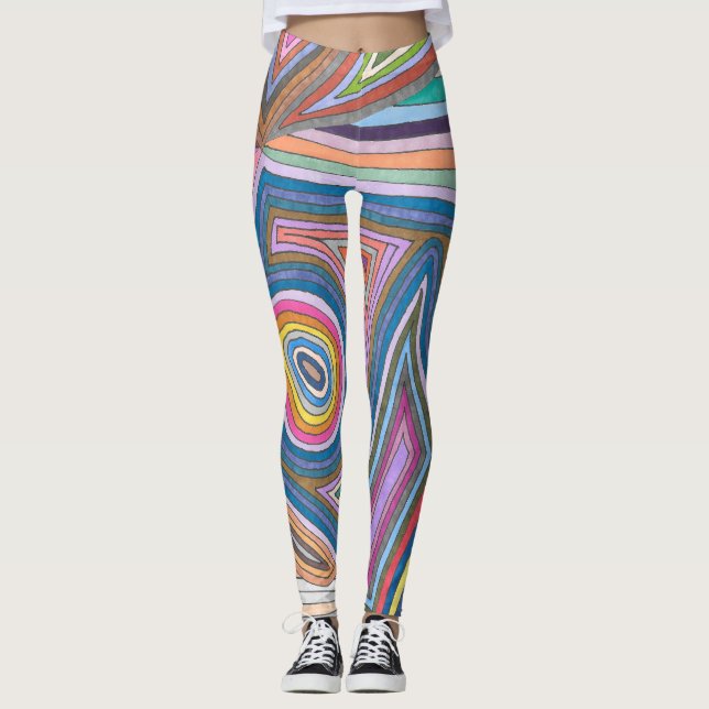 Vibrant Abstrakt Geometric Stripe Mönster Leggings (Framsida)