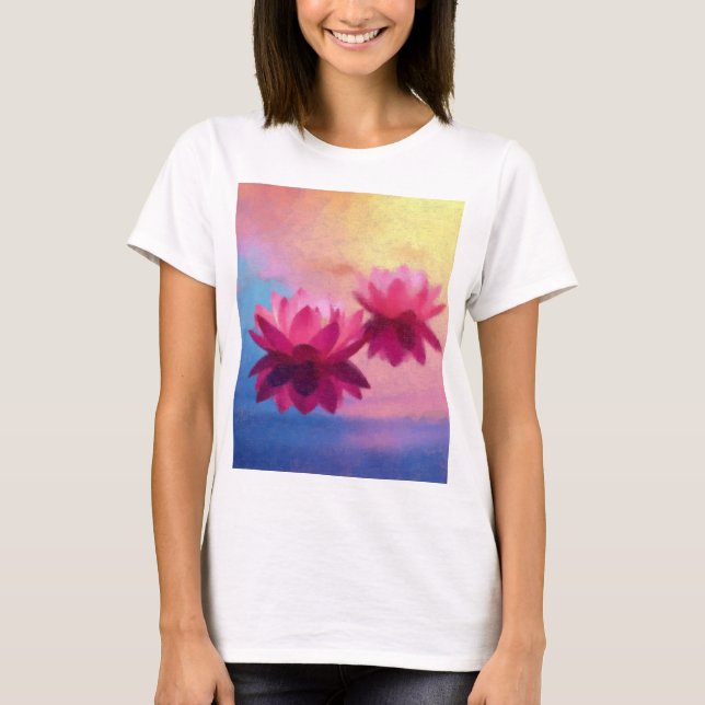 Vibrant Abstrakt Lotus Flowers T Shirt (Framsida)