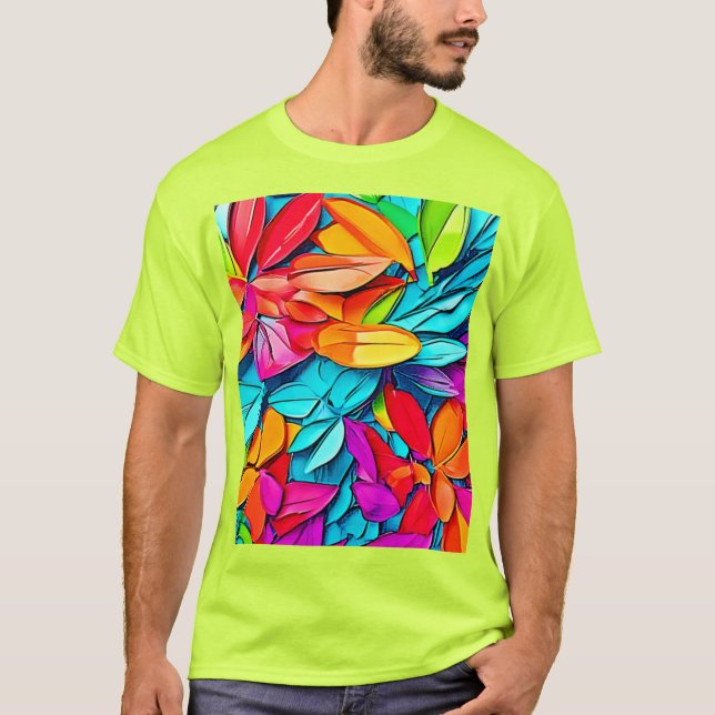 Vibrant Abstrakt Löv Art T Shirt (Framsida)