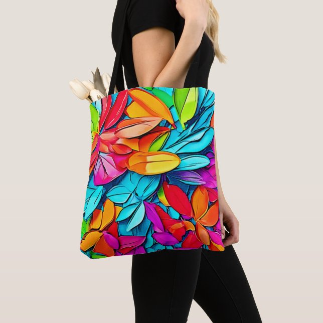 Vibrant Abstrakt Löv Art Tygkasse (Närbild)