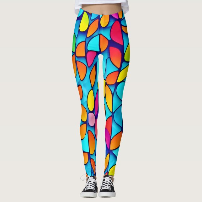 Vibrant Abstrakt Löv Burst Leggings (Framsida)