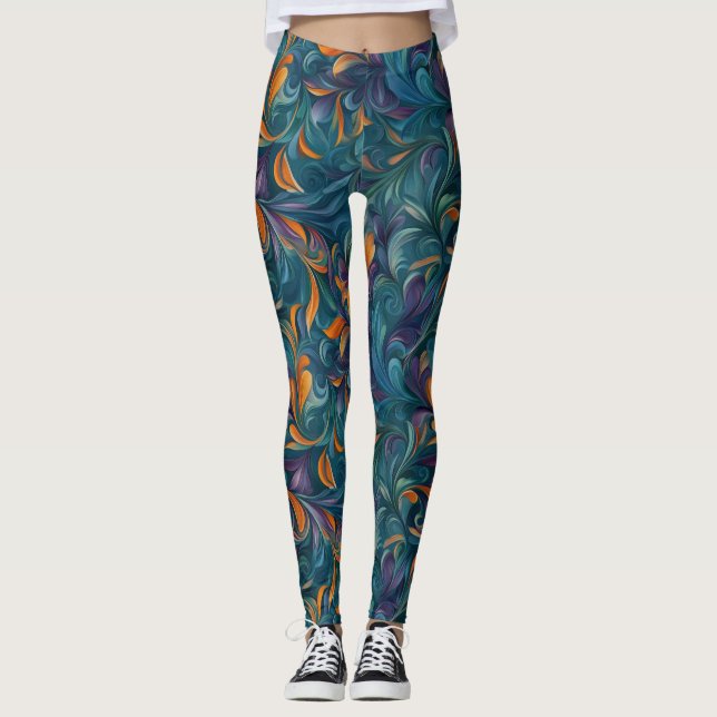 Vibrant Abstrakt Paisley-Inspired Mönster (2) Leggings (Framsida)