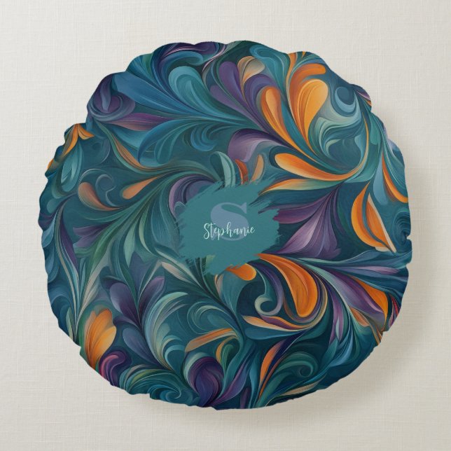 Vibrant Abstrakt Paisley-Inspired Mönster (2) Rund Kudde (Framsidan)