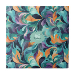 Vibrant Abstrakt Paisley-Inspired Mönster Kakelplatta