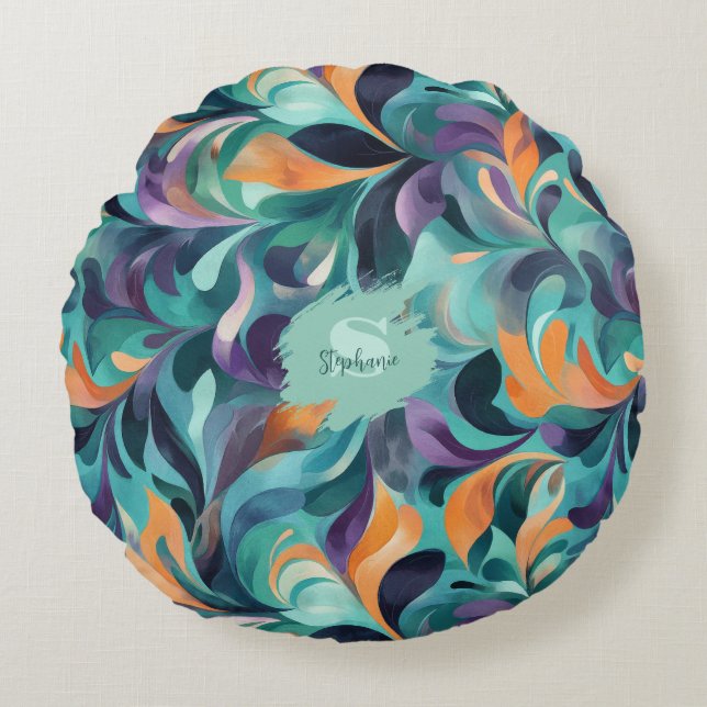 Vibrant Abstrakt Paisley-Inspired Mönster Rund Kudde (Framsidan)