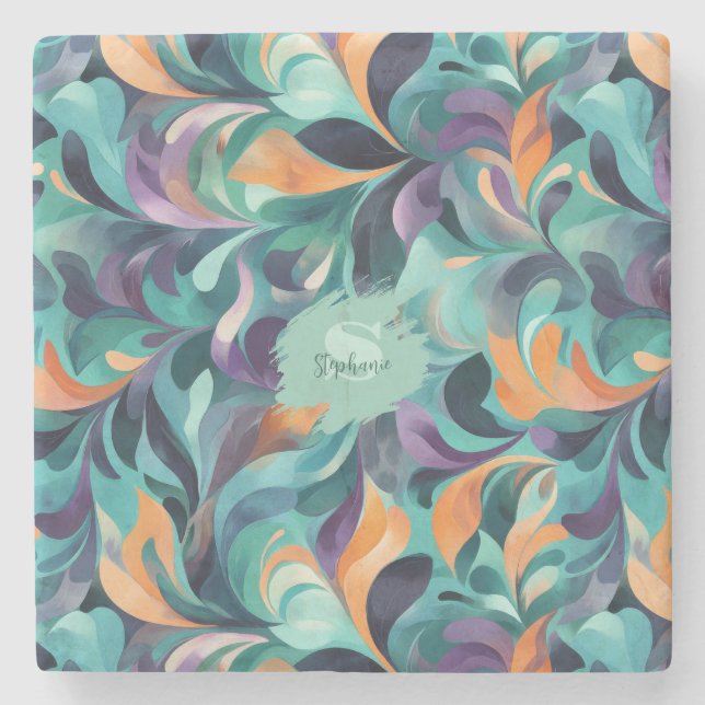 Vibrant Abstrakt Paisley-Inspired Mönster Stenunderlägg (Framsidan)