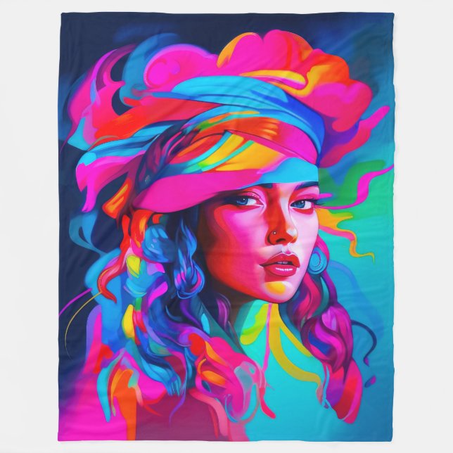 Vibrant Abstrakt Porträtt Fleecefilt (Framsidan)