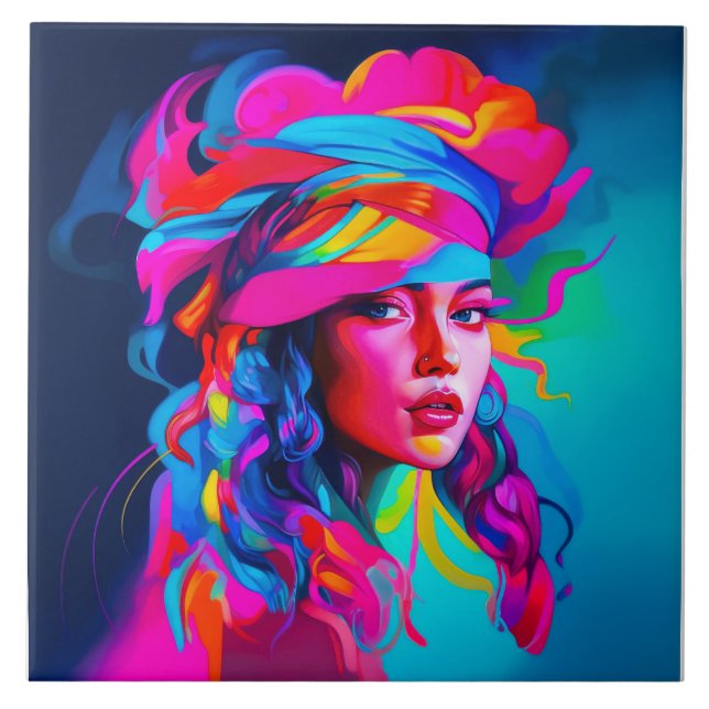 Vibrant Abstrakt Porträtt Kakelplatta (Framsidan)