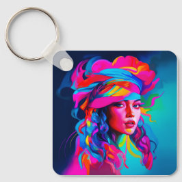Vibrant Abstrakt Porträtt Nyckelring