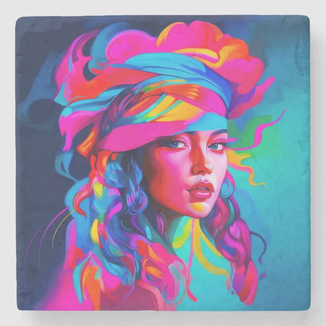 Vibrant Abstrakt Porträtt Stenunderlägg (Framsidan)