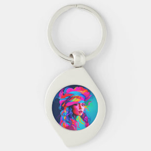 Vibrant Abstrakt Porträtt Swirl Silverfärgad Nyckelring