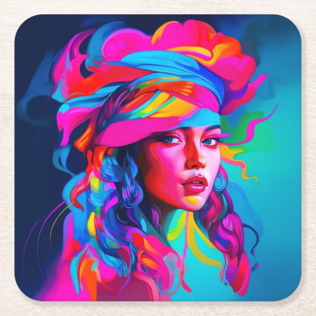 Vibrant Abstrakt Porträtt Underlägg Papper Kvadrat (Framsidan)