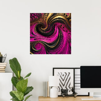 Vibrant Abstrakt Rosa Black Guld Swirl Canvas Poster
