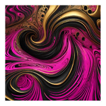 Vibrant Abstrakt Rosa Black Guld Swirl Canvas