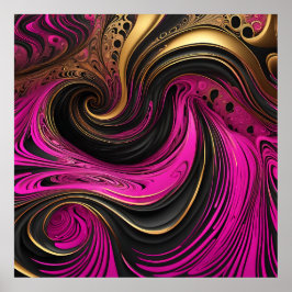 Vibrant Abstrakt Rosa Black Guld Swirl Canvas Poster