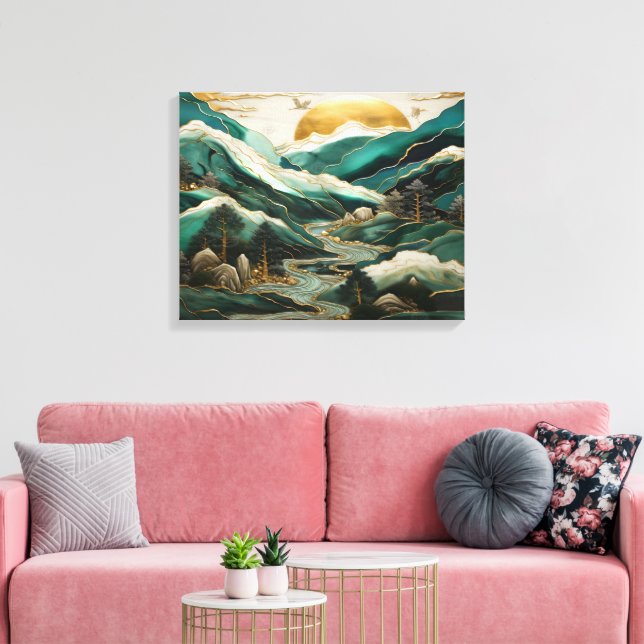 Vibrant Abstrakt Sunset Cranes Stretched Canvas Pr (Insitu (Vardagsrum))