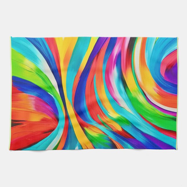 Vibrant Abstrakt Swirling Färg Art Kökshandduk (Horisontell)