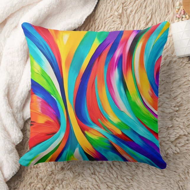 Vibrant Abstrakt Swirling Färg Art Kudde (Filt)