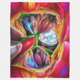 Vibrant Abstrakt Tulip Reflection Fleecefilt