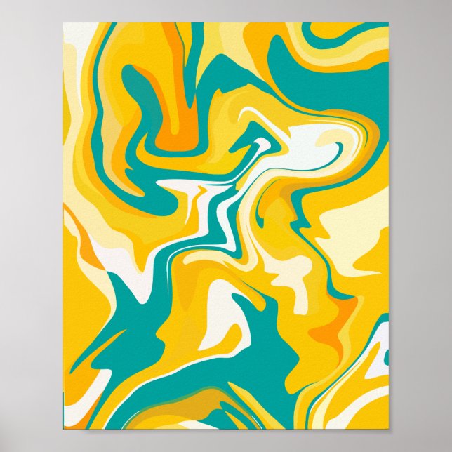 Vibrant Abstrakt Vågar i Gult och turkos Poster (Framsidan)