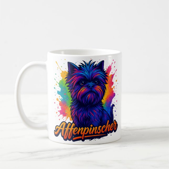 Vibrant Affenpinscher Pop Art Porträtt - Färgstark Kaffemugg (Vänster)