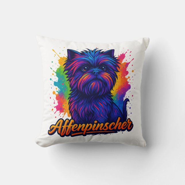 Vibrant Affenpinscher Pop Art Porträtt - Färgstark Kudde (Framsida)