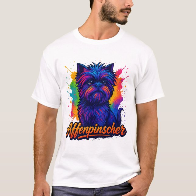 Vibrant Affenpinscher Pop Art Porträtt - Färgstark T Shirt (Framsida)