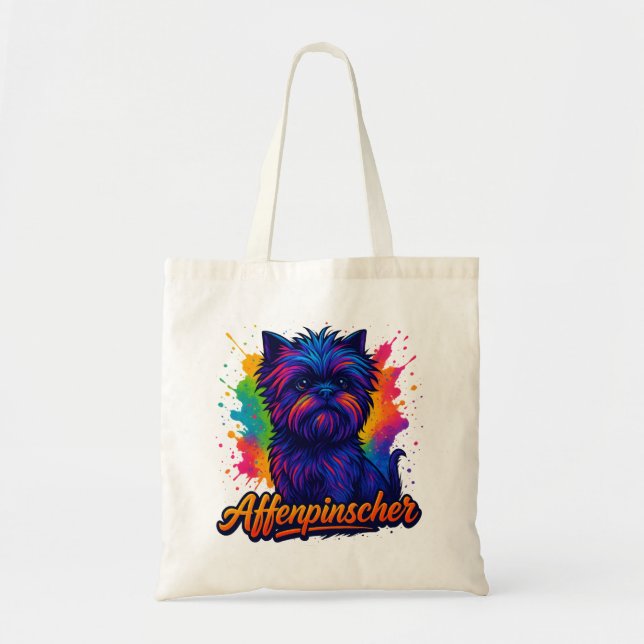 Vibrant Affenpinscher Pop Art Porträtt - Färgstark Tygkasse (Framsidan)